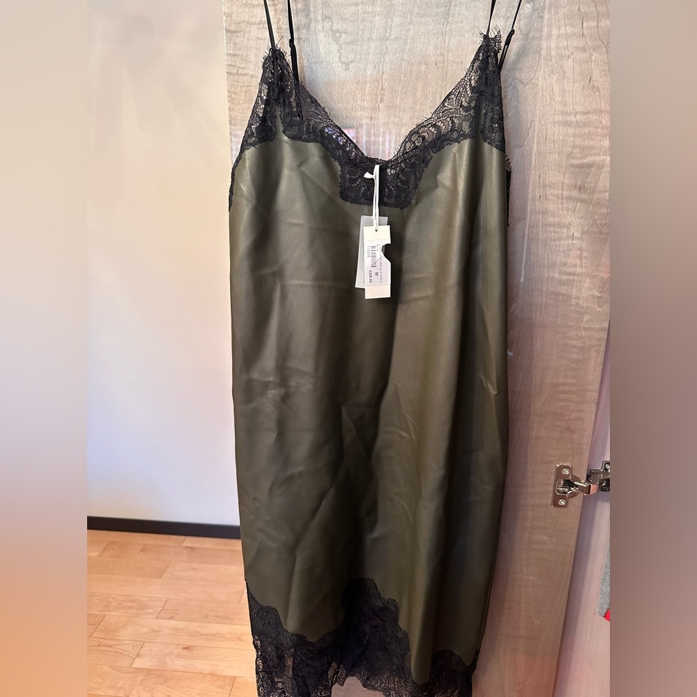 Leather like sexy body dress dark green size medium